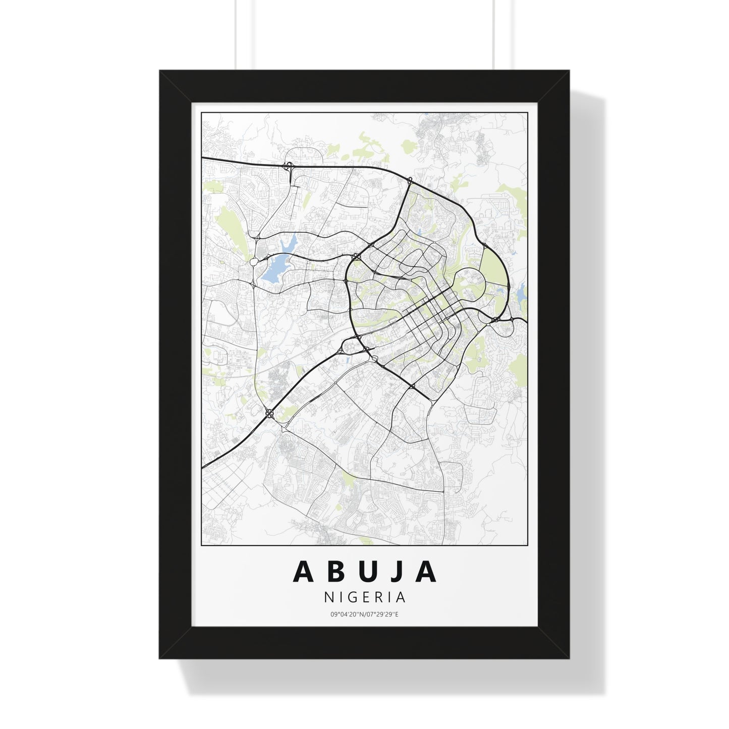 Modern Abuja City Map — Framed Vertical Poster