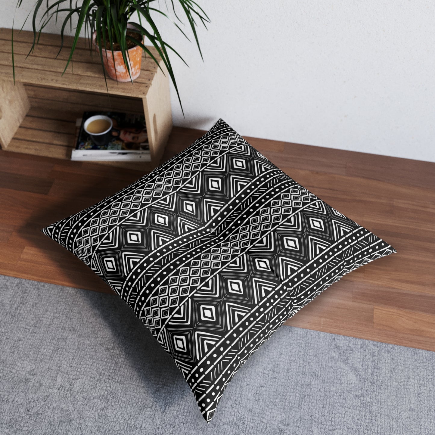 Ebony Ascent Bohemian Tufted Floor Pillow