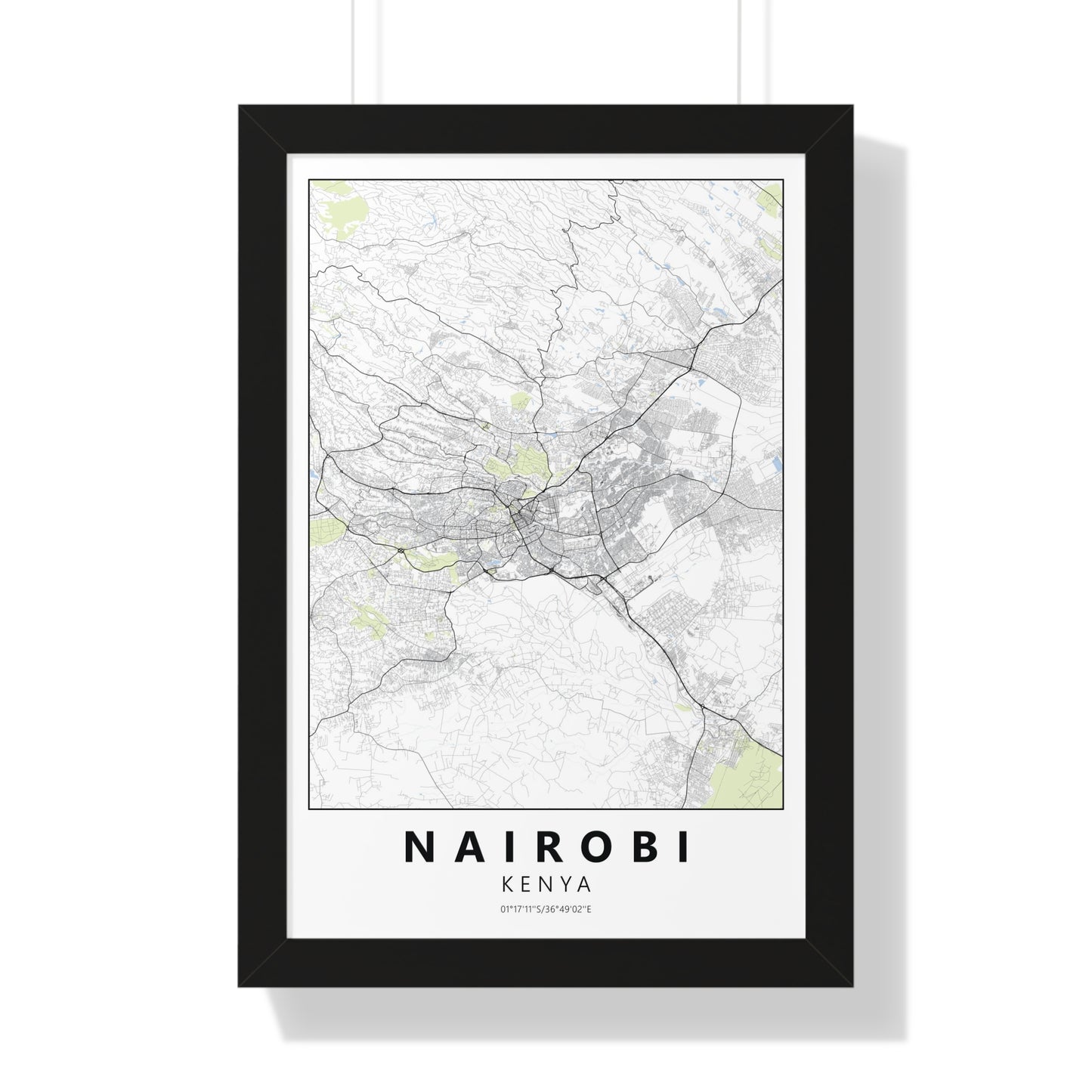 Modern Nairobi City Map — Framed Vertical Poster