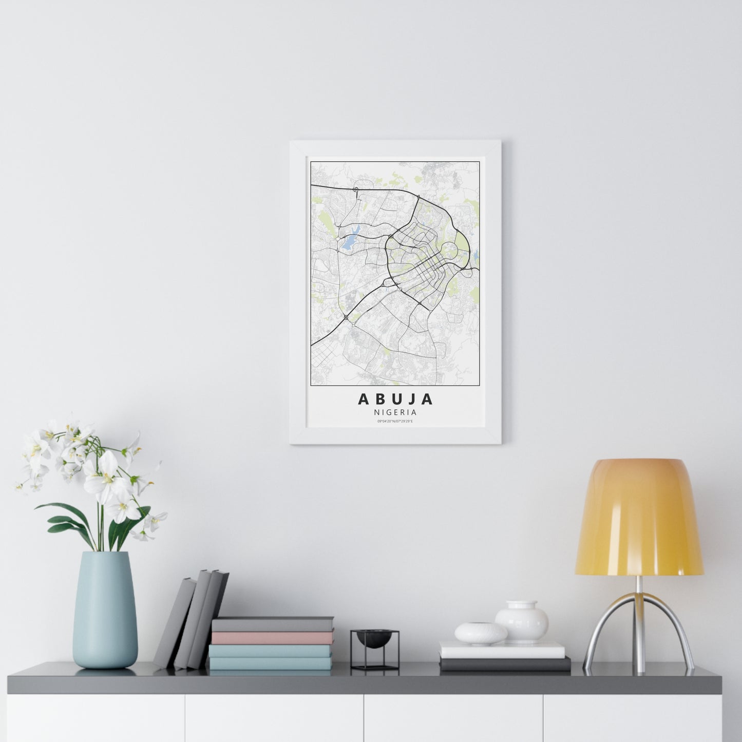 Modern Abuja City Map — Framed Vertical Poster