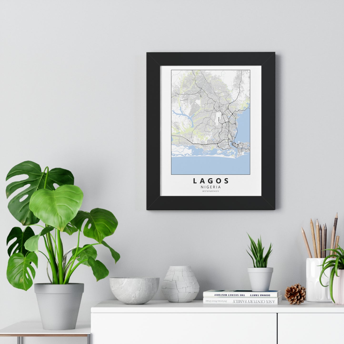 Modern Lagos City Map — Framed Vertical Poster