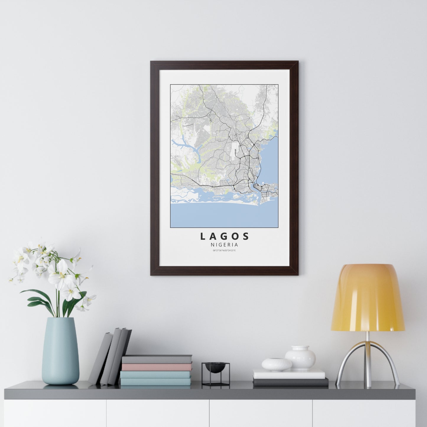 Modern Lagos City Map — Framed Vertical Poster