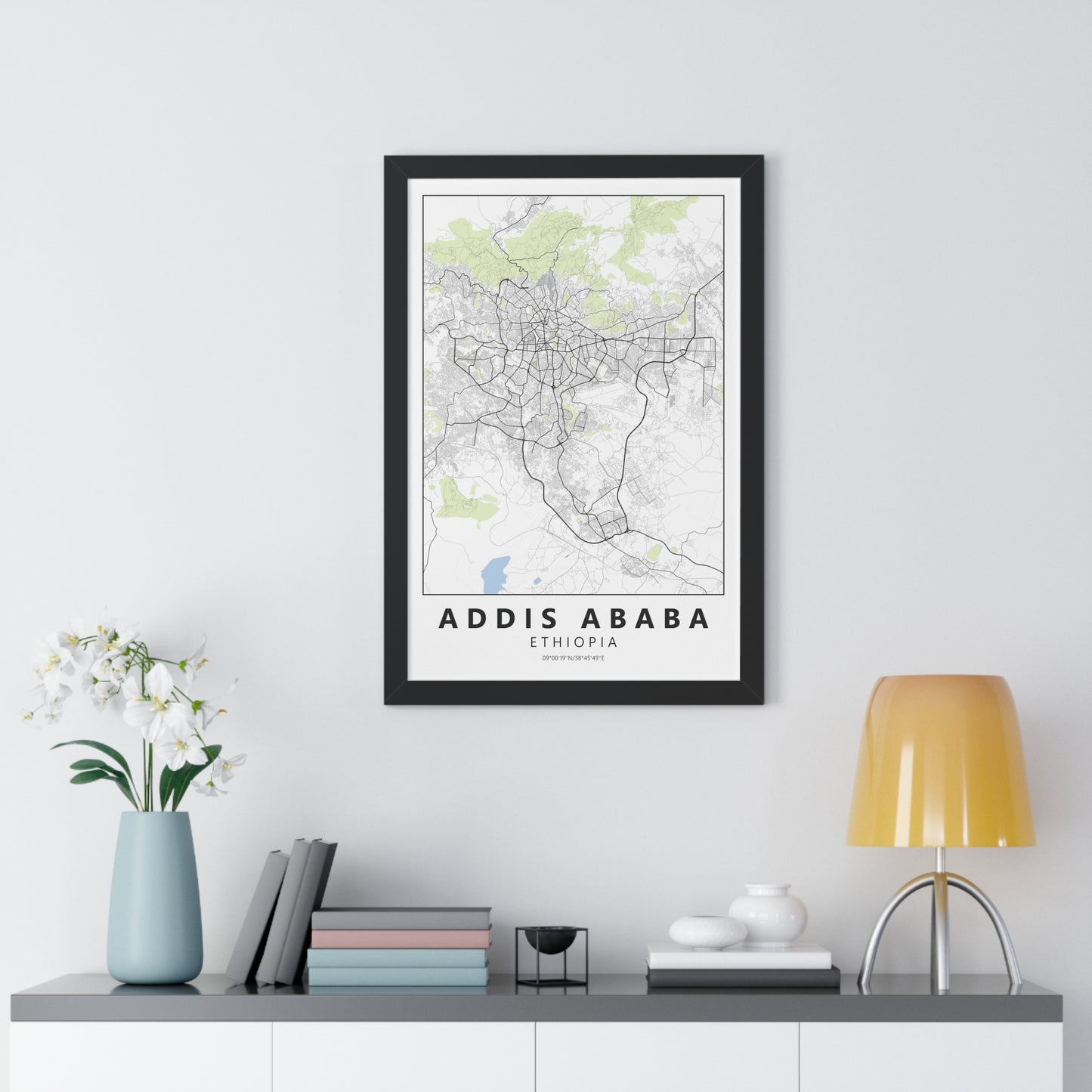Modern Addis Ababa City Map — Framed Vertical Poster