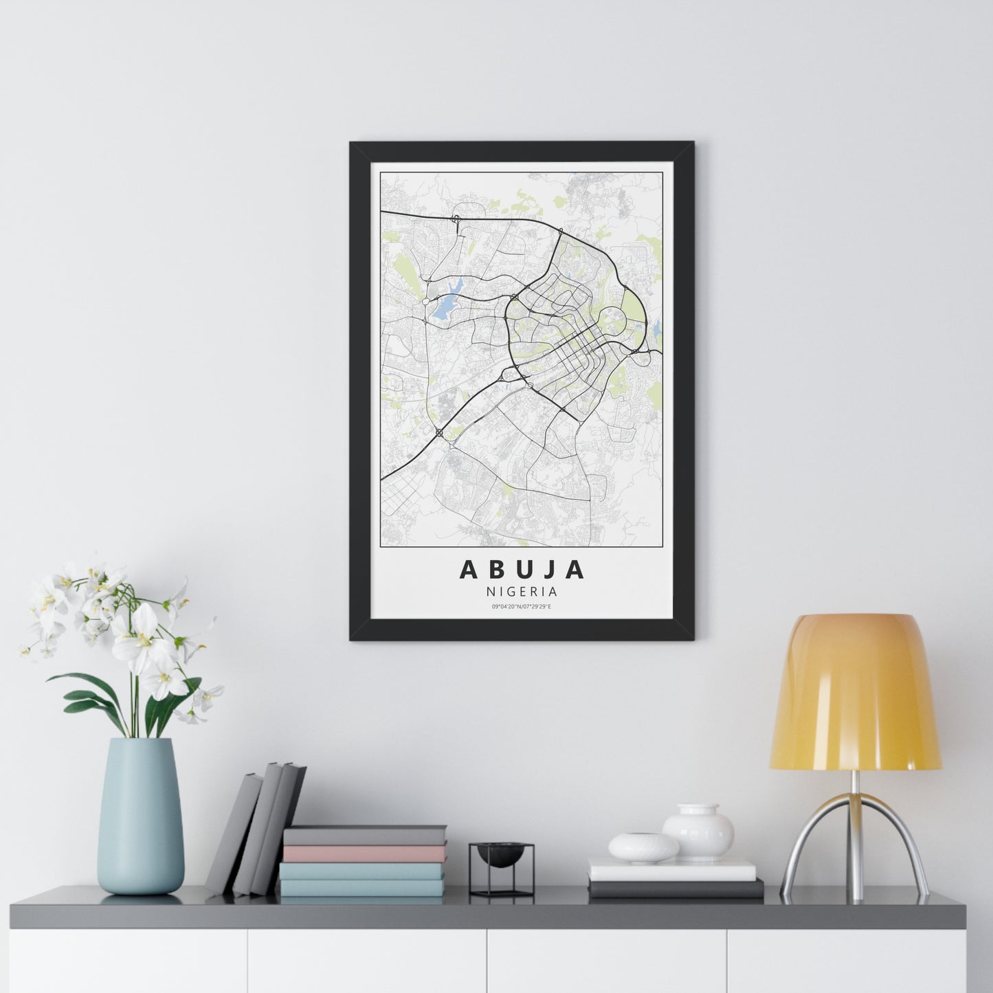Modern Abuja City Map — Framed Vertical Poster