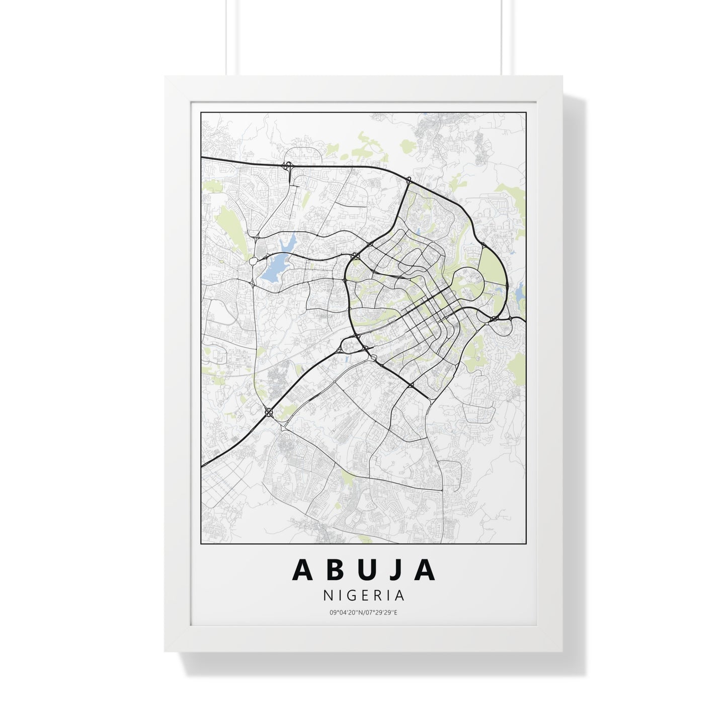 Modern Abuja City Map — Framed Vertical Poster