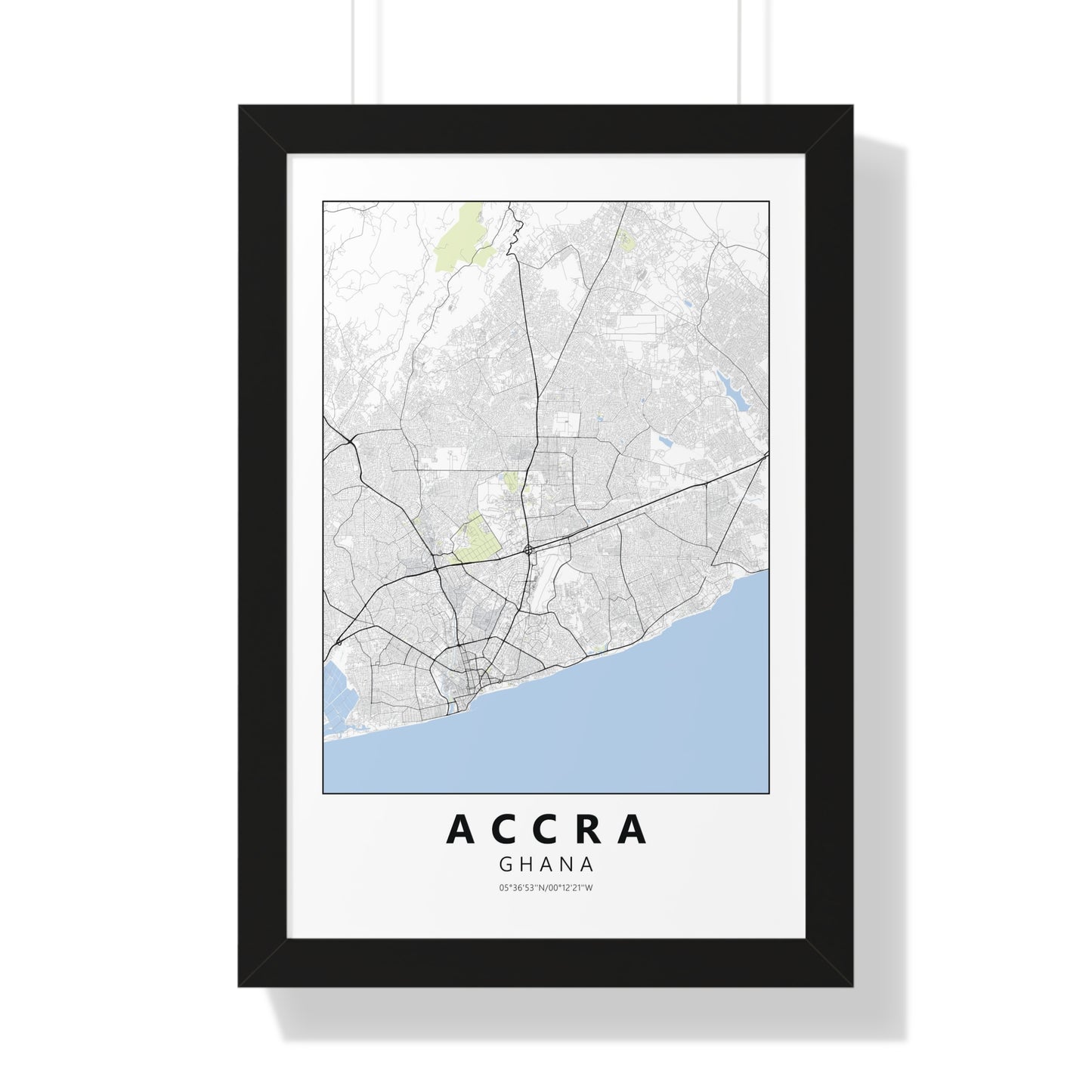 Modern Accra City Map — Framed Vertical Poster
