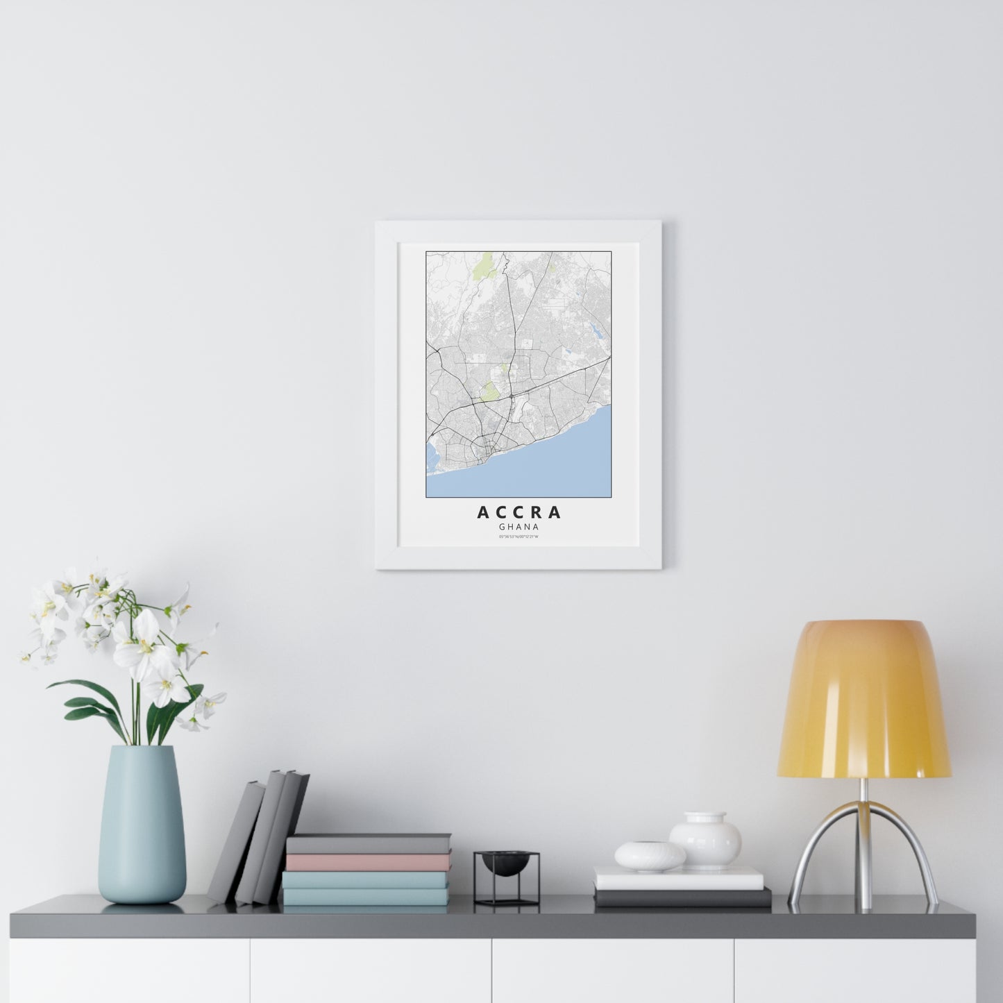 Modern Accra City Map — Framed Vertical Poster
