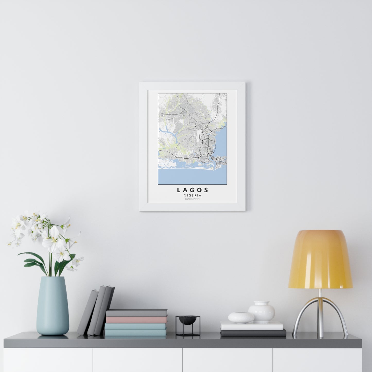 Modern Lagos City Map — Framed Vertical Poster