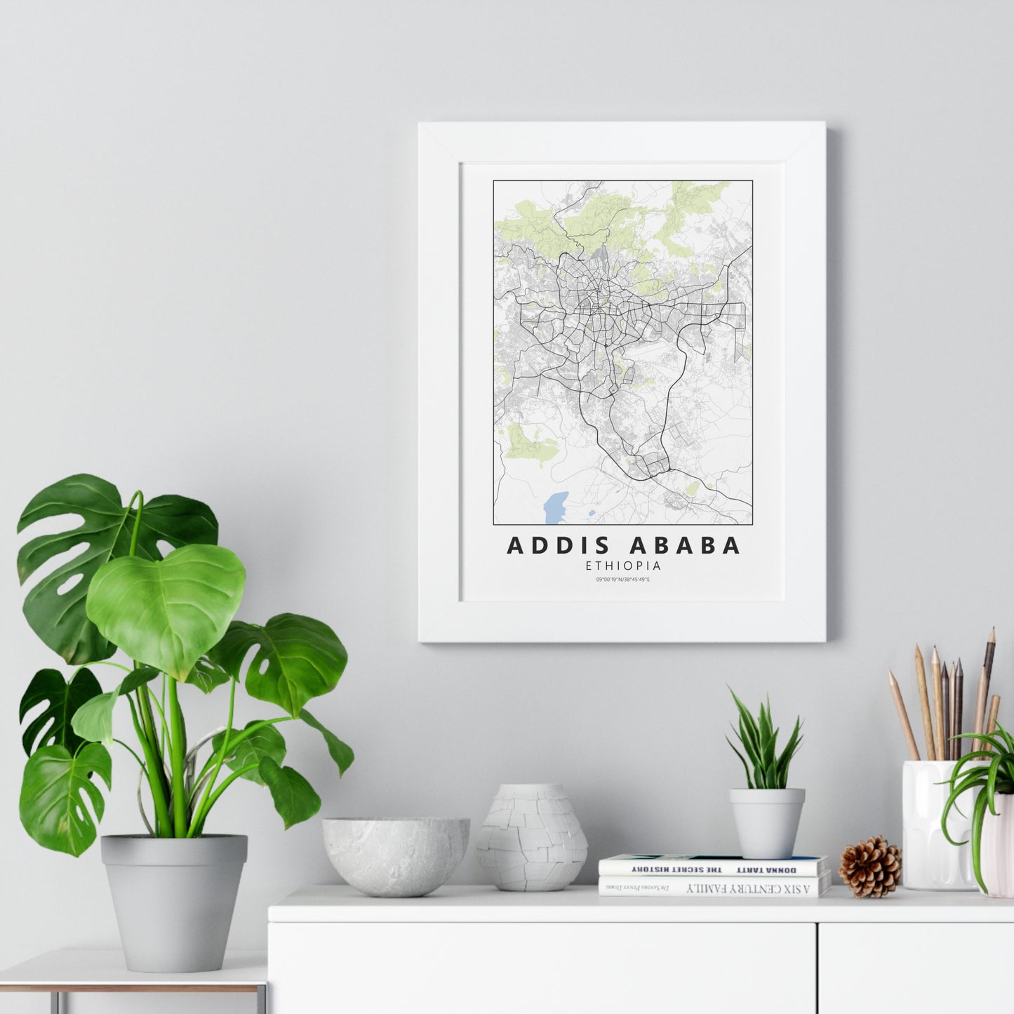 Modern Addis Ababa City Map — Framed Vertical Poster