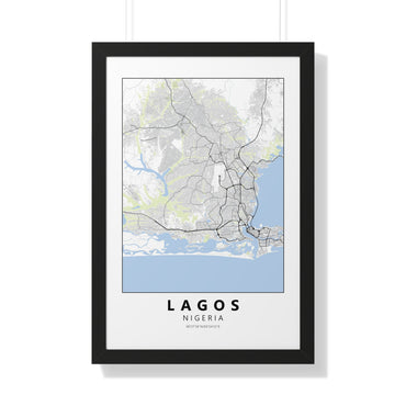 Modern Lagos City Map — Framed Vertical Poster