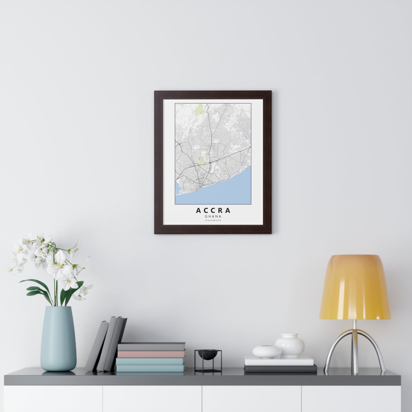 Modern Accra City Map — Framed Vertical Poster