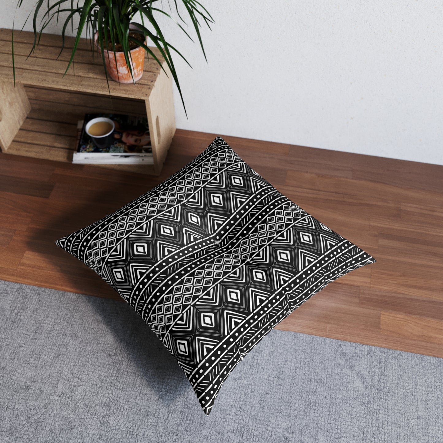 Ebony Ascent Bohemian Tufted Floor Pillow