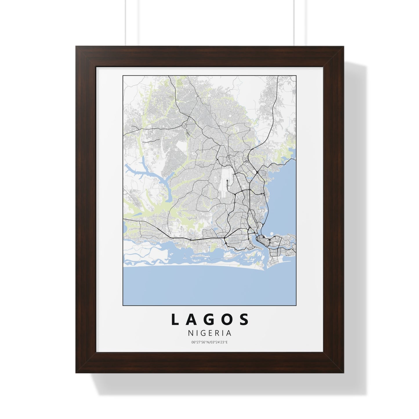 Modern Lagos City Map — Framed Vertical Poster