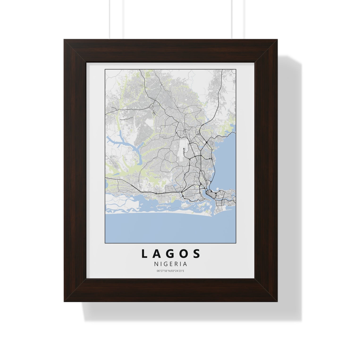 Modern Lagos City Map — Framed Vertical Poster