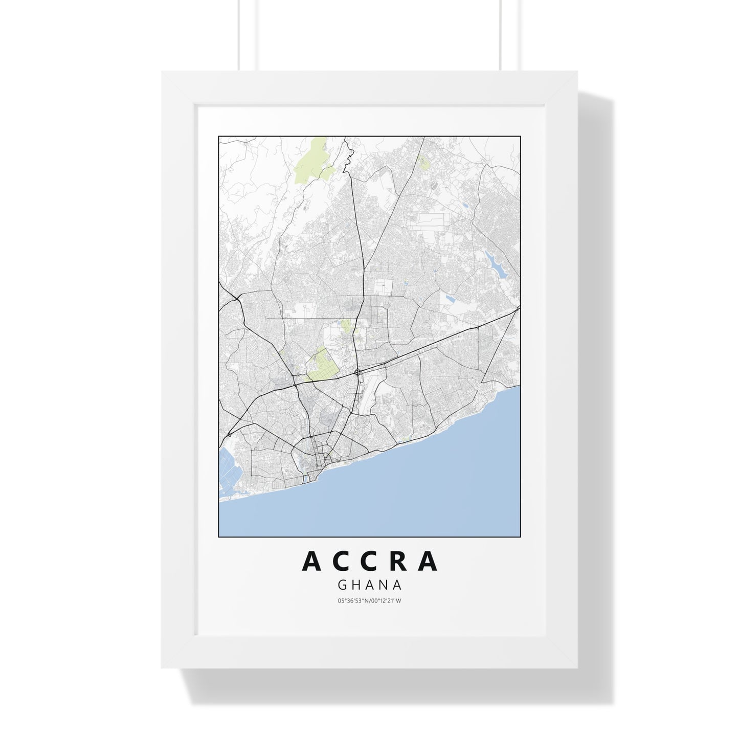 Modern Accra City Map — Framed Vertical Poster