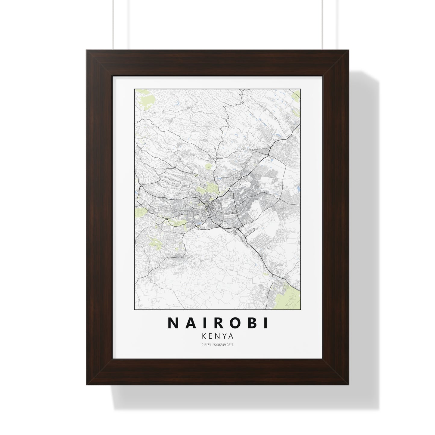 Modern Nairobi City Map — Framed Vertical Poster