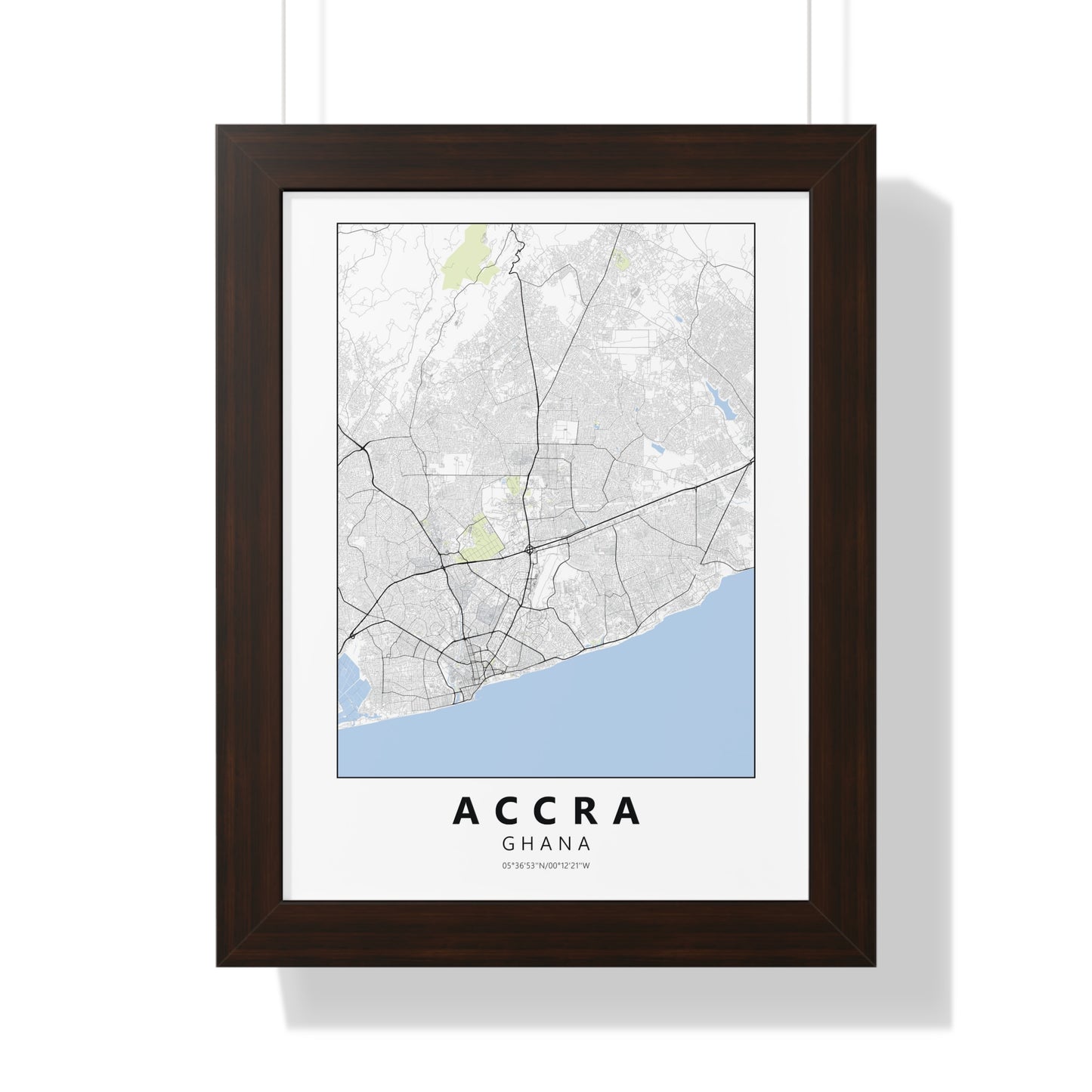 Modern Accra City Map — Framed Vertical Poster
