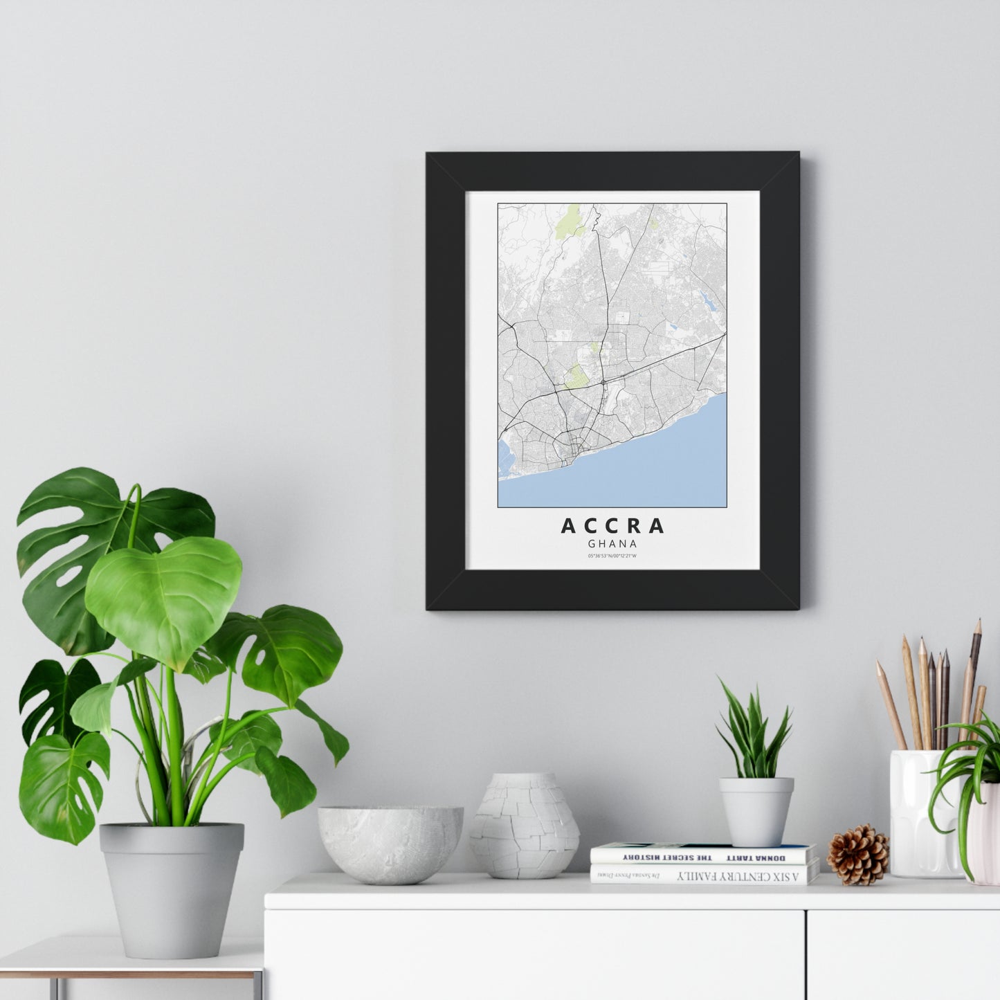 Modern Accra City Map — Framed Vertical Poster