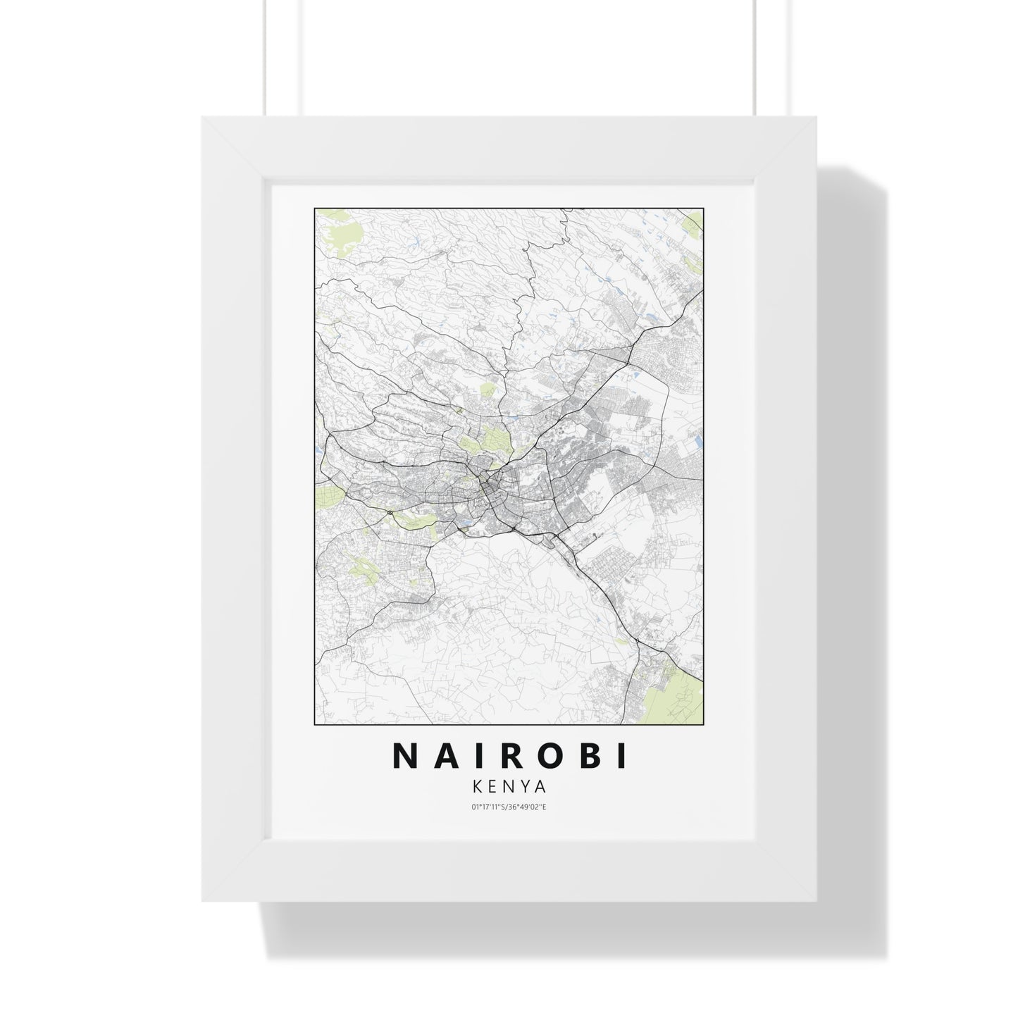 Modern Nairobi City Map — Framed Vertical Poster