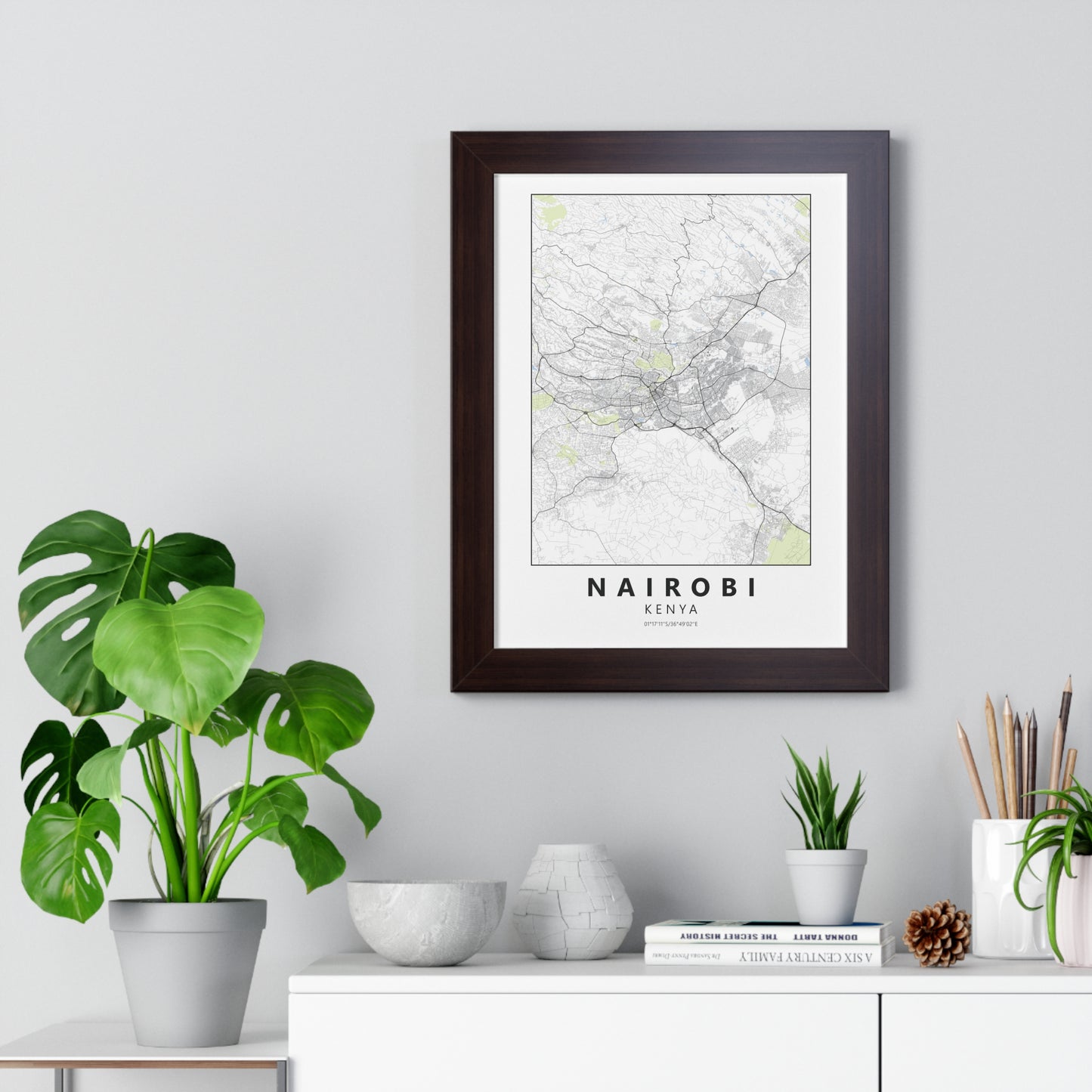 Modern Nairobi City Map — Framed Vertical Poster