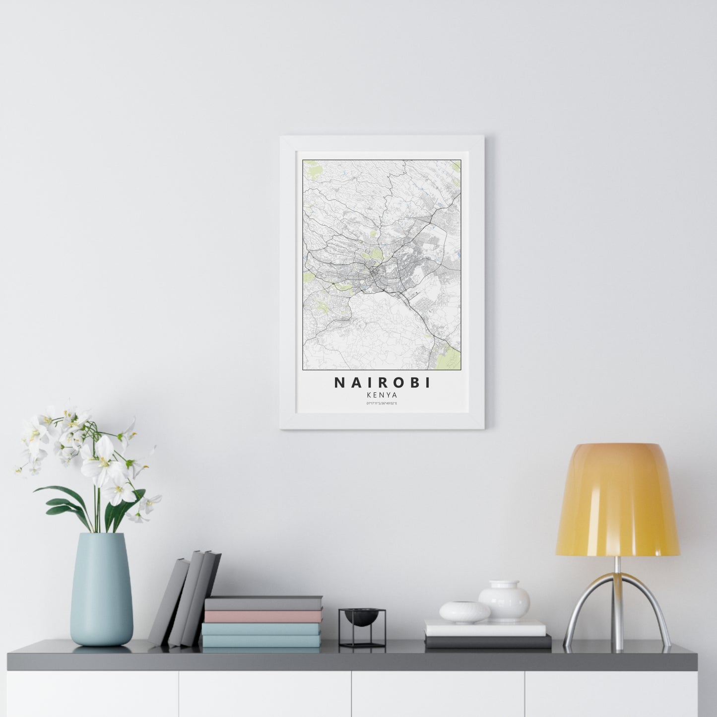 Modern Nairobi City Map — Framed Vertical Poster