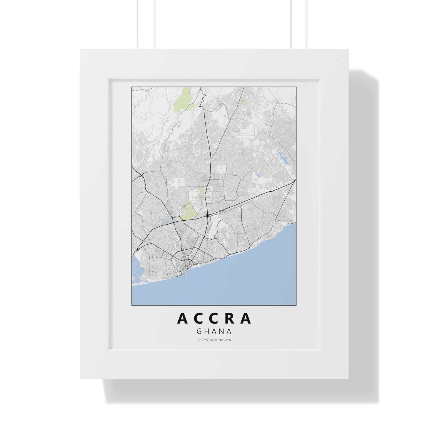 Modern Accra City Map — Framed Vertical Poster