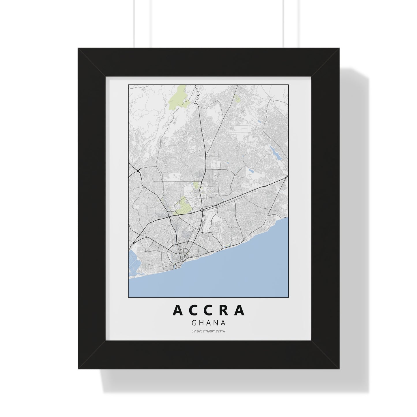 Modern Accra City Map — Framed Vertical Poster