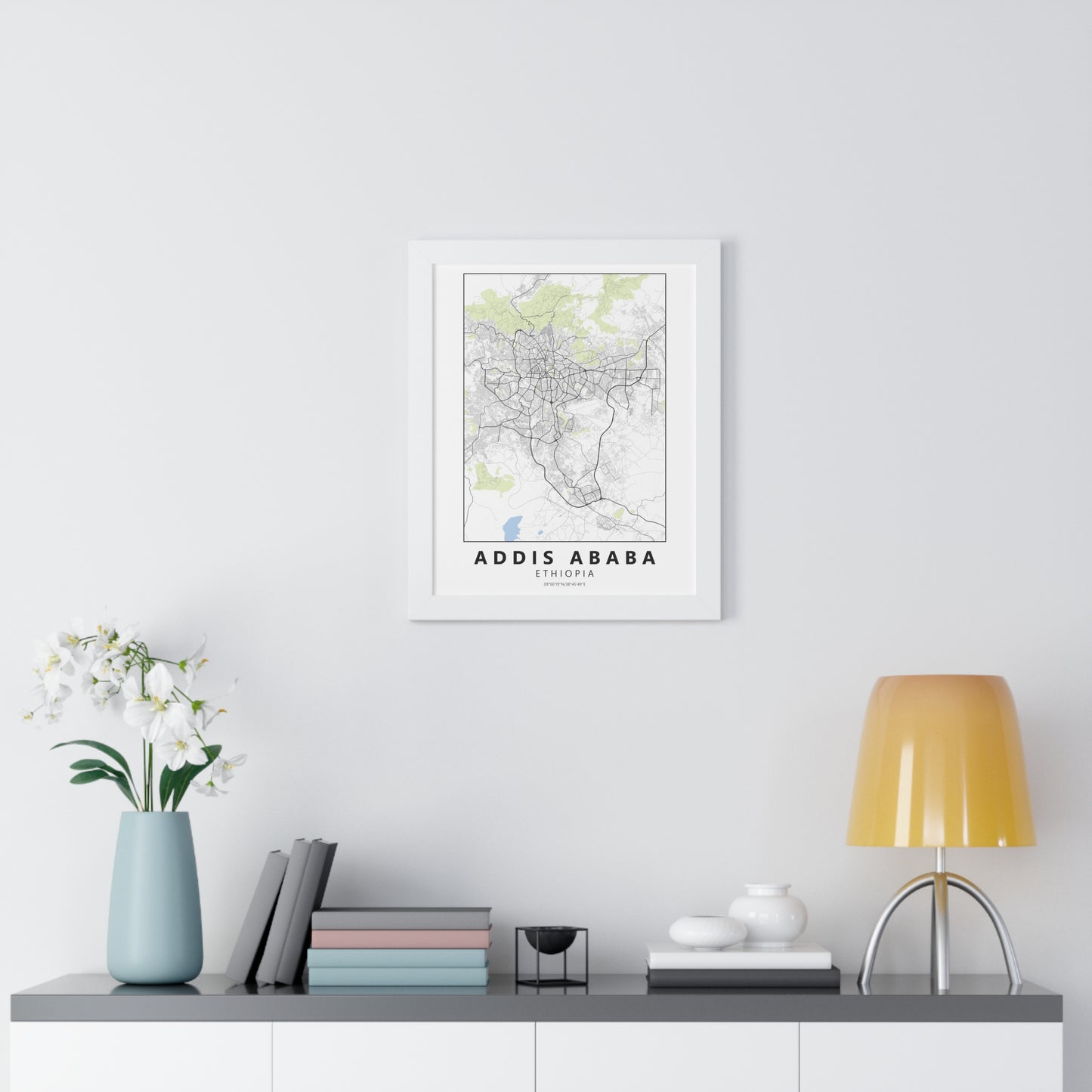 Modern Addis Ababa City Map — Framed Vertical Poster