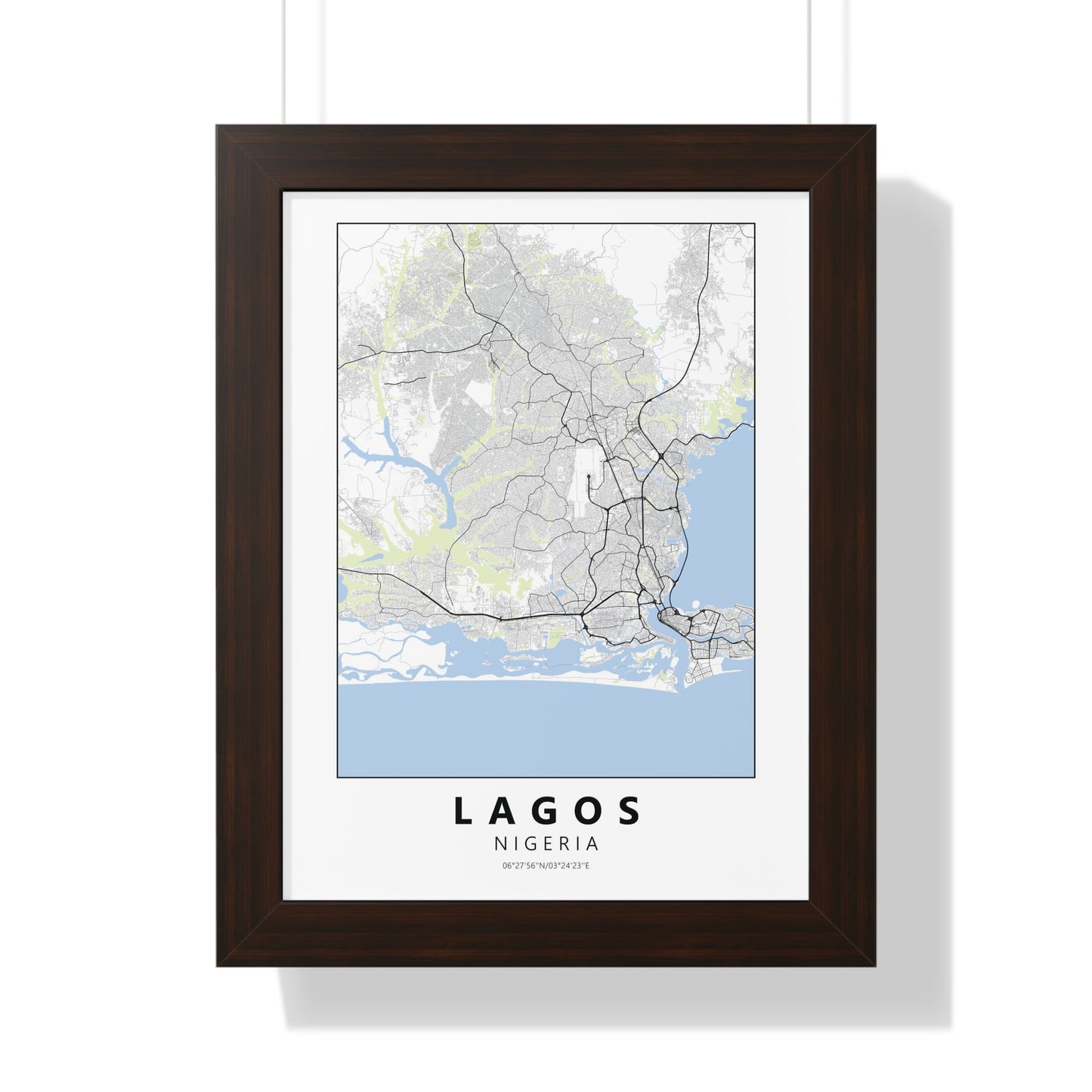 Modern Lagos City Map — Framed Vertical Poster