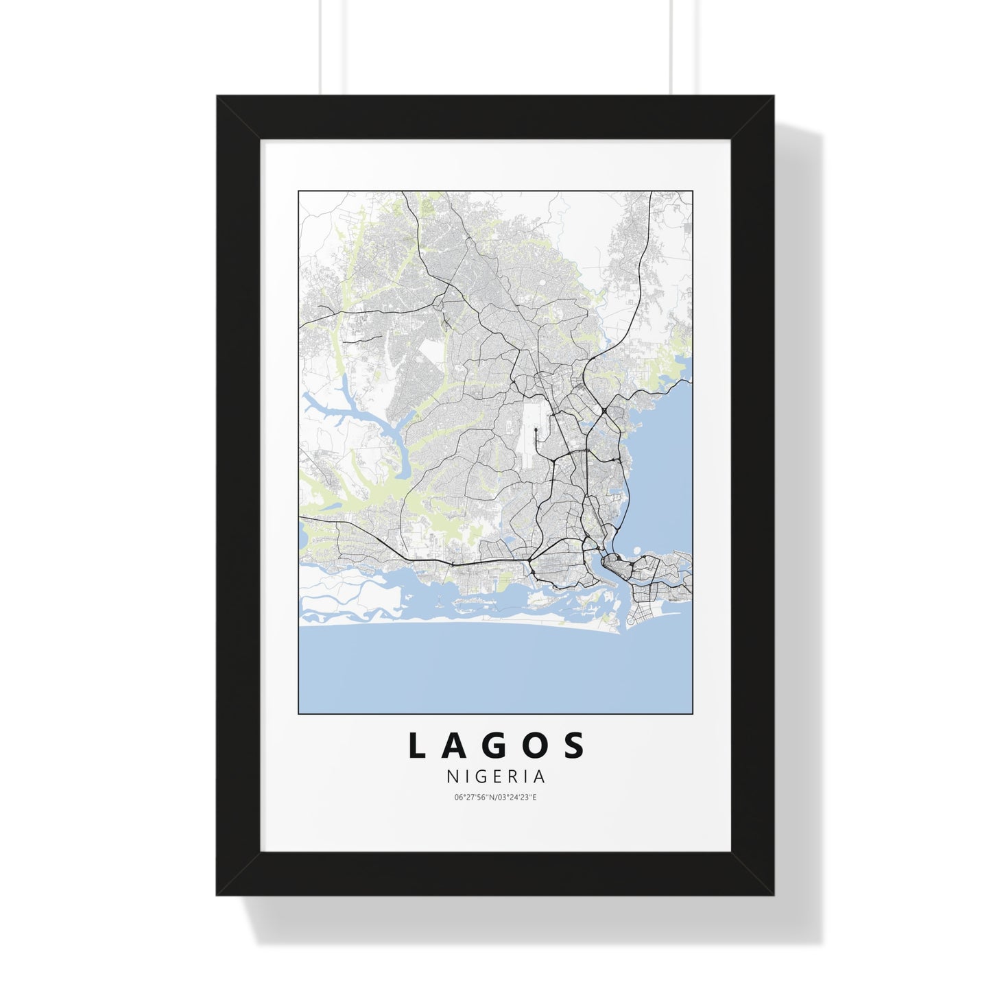Modern Lagos City Map — Framed Vertical Poster