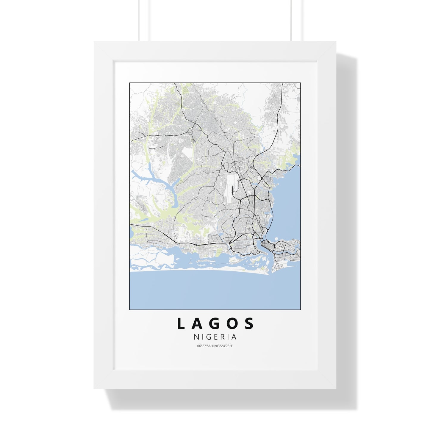 Modern Lagos City Map — Framed Vertical Poster