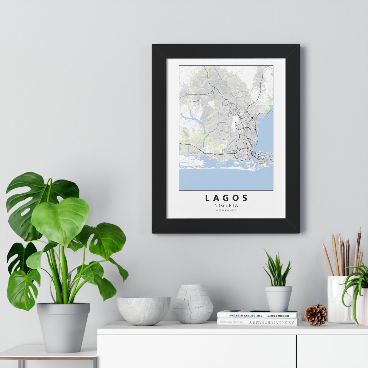 Modern Lagos City Map — Framed Vertical Poster