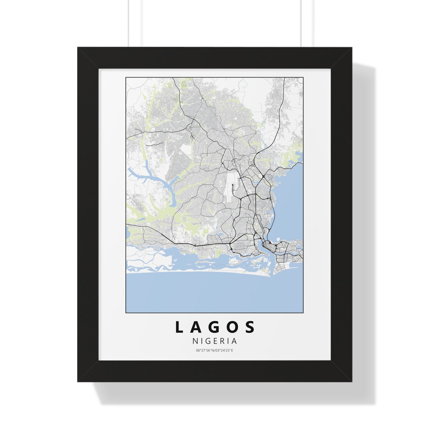 Modern Lagos City Map — Framed Vertical Poster