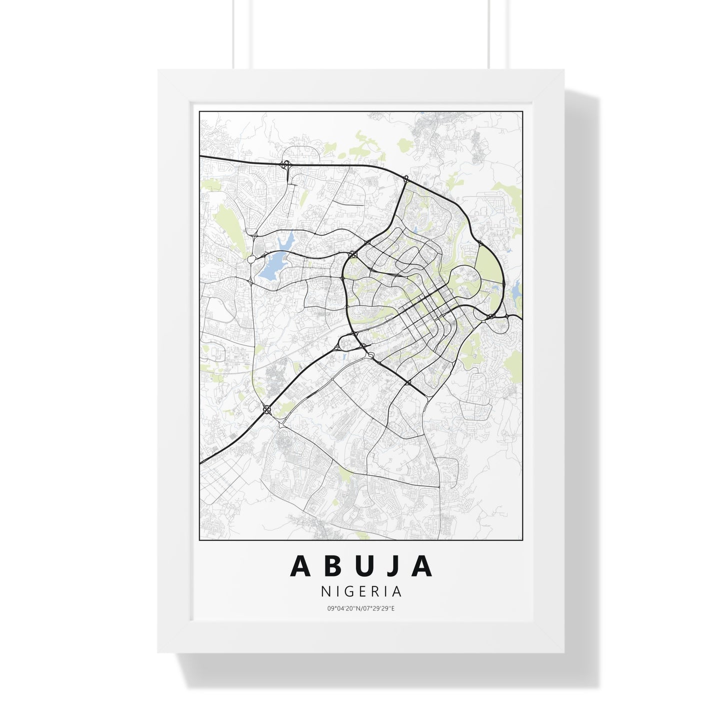 Modern Abuja City Map — Framed Vertical Poster