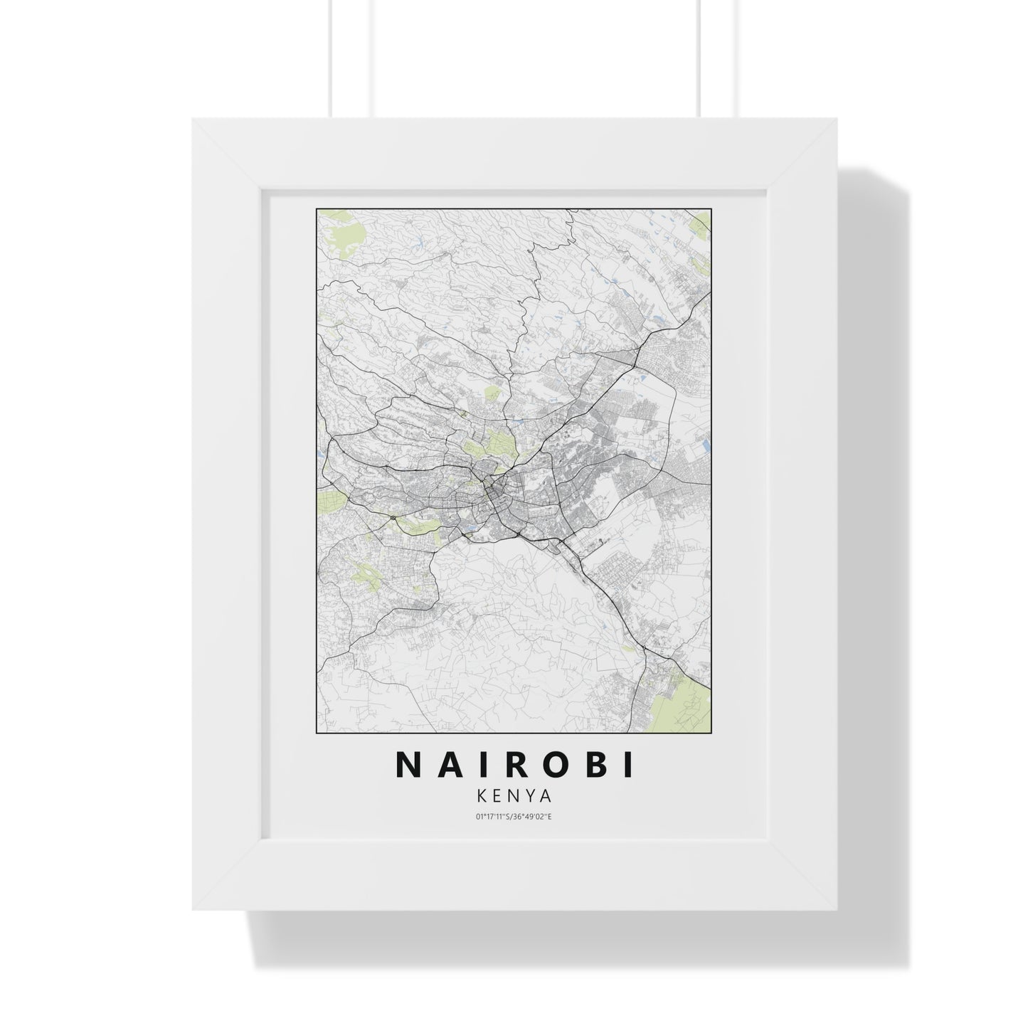 Modern Nairobi City Map — Framed Vertical Poster
