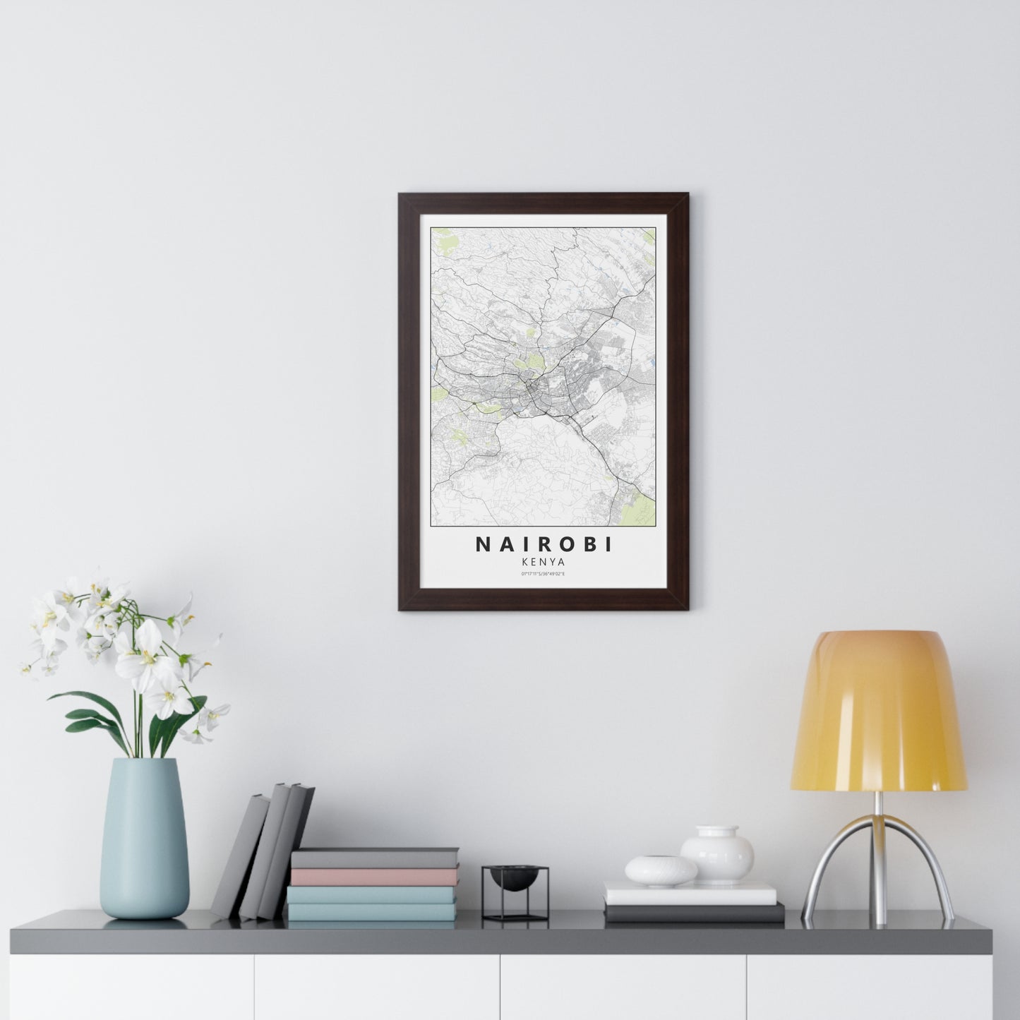 Modern Nairobi City Map — Framed Vertical Poster
