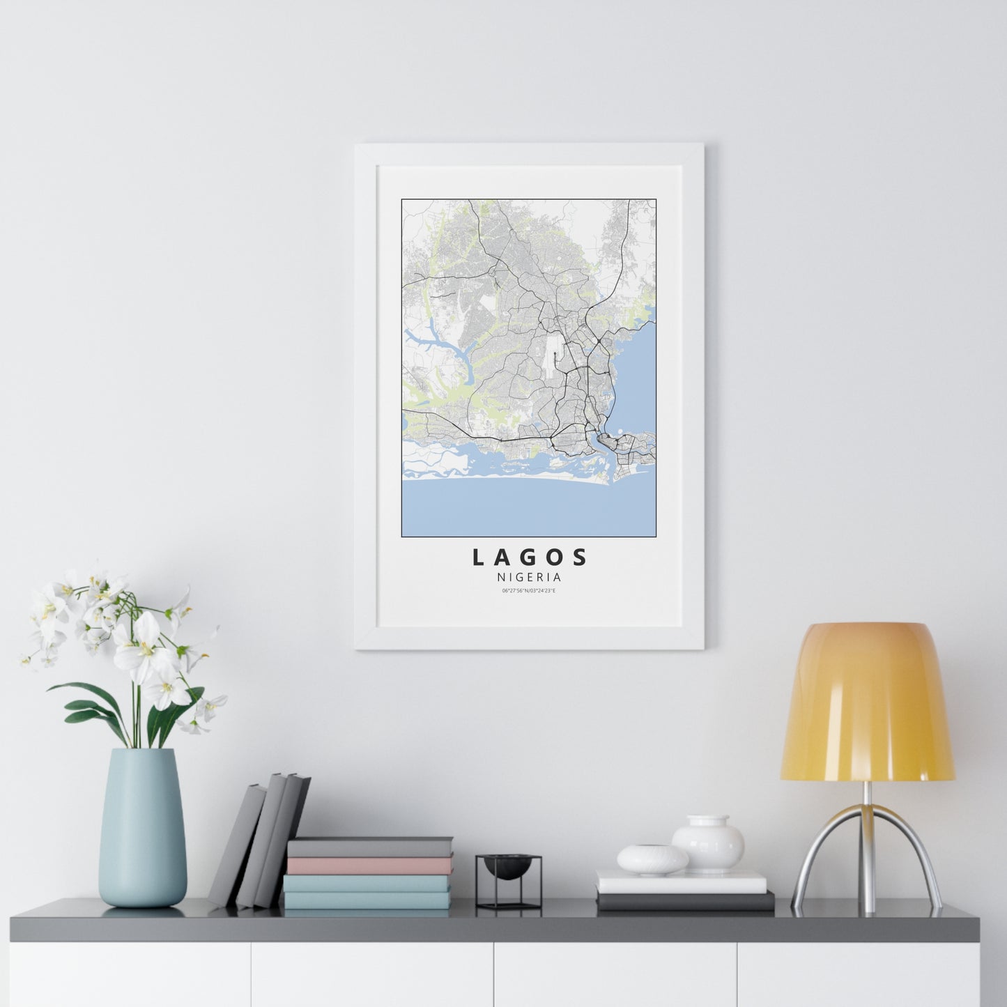Modern Lagos City Map — Framed Vertical Poster