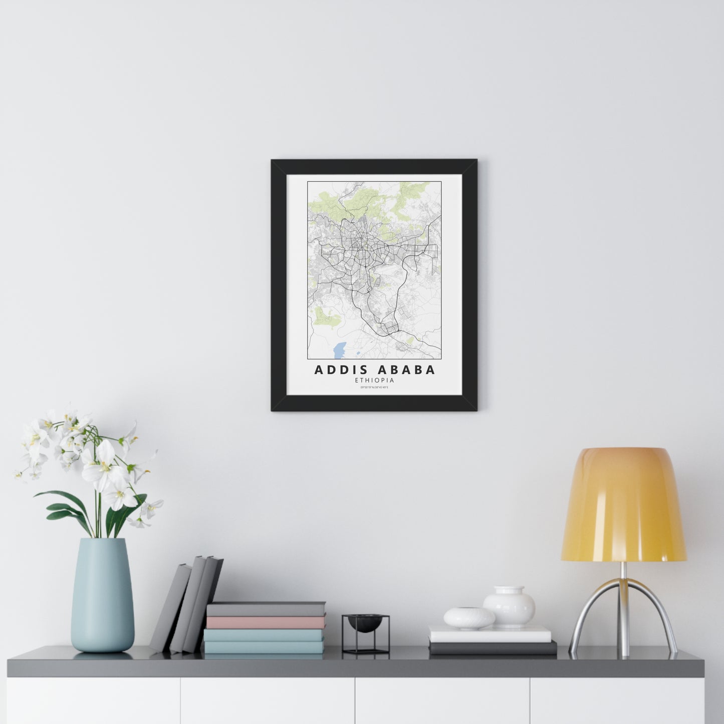 Modern Addis Ababa City Map — Framed Vertical Poster