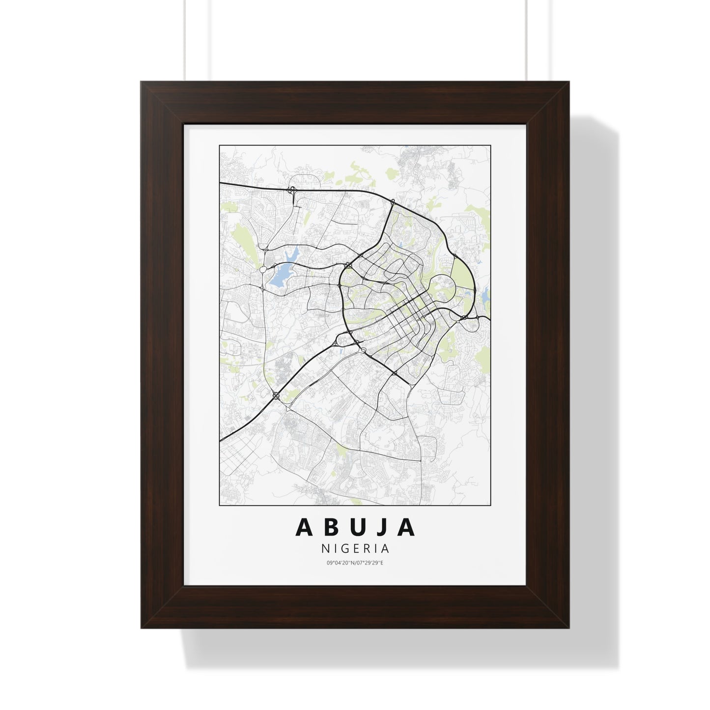 Modern Abuja City Map — Framed Vertical Poster