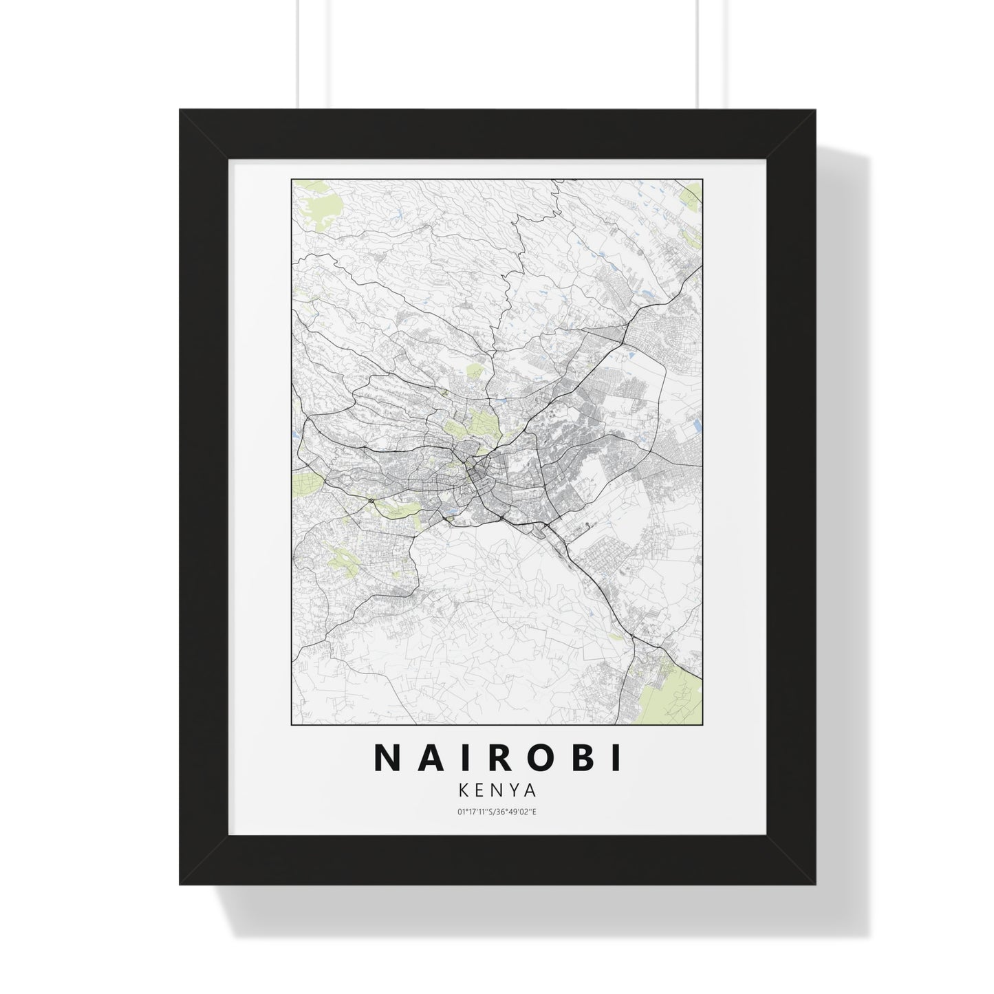 Modern Nairobi City Map — Framed Vertical Poster