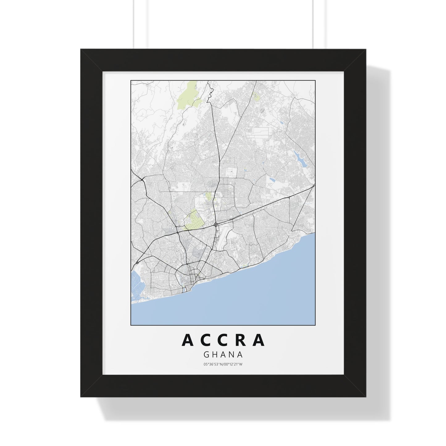 Modern Accra City Map — Framed Vertical Poster