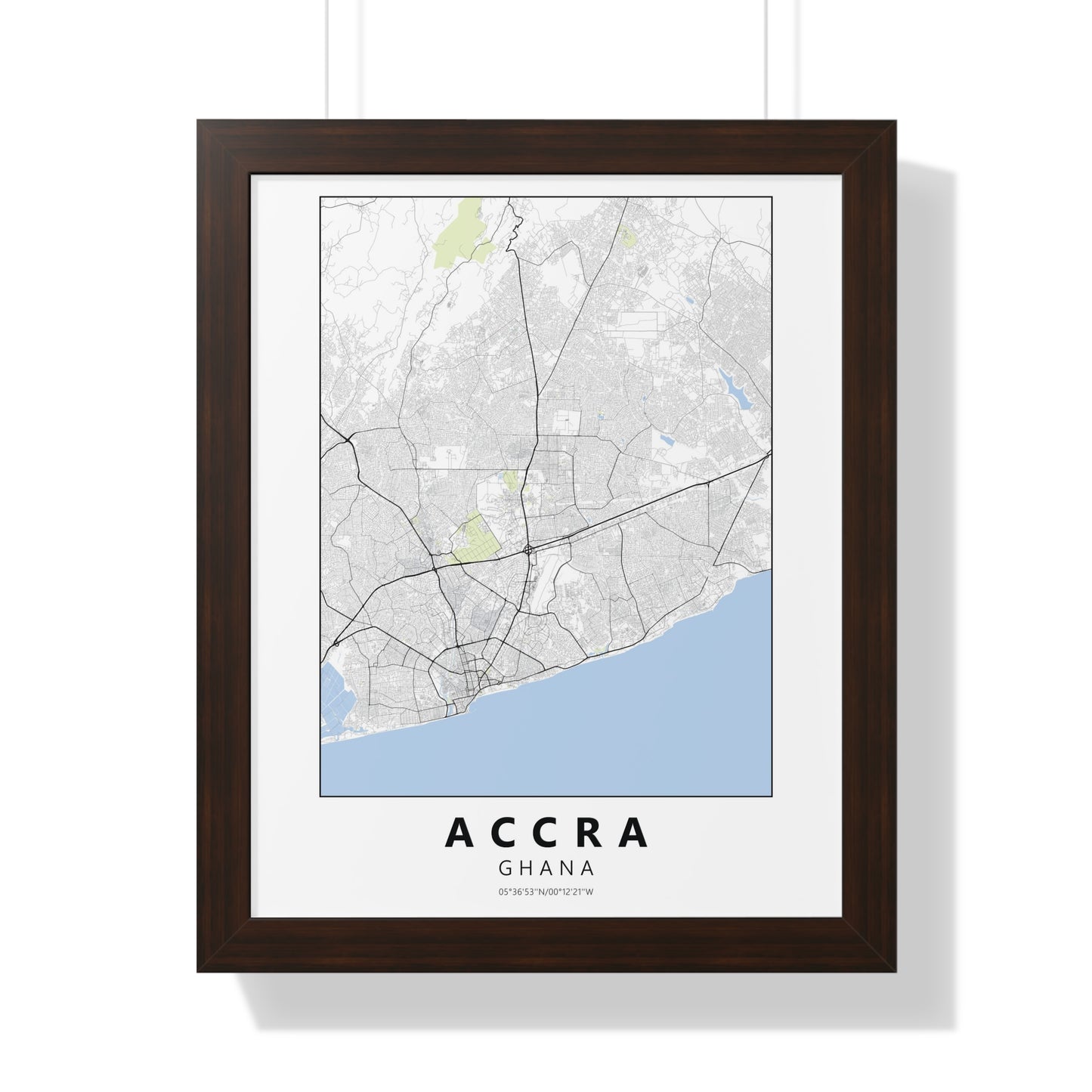 Modern Accra City Map — Framed Vertical Poster