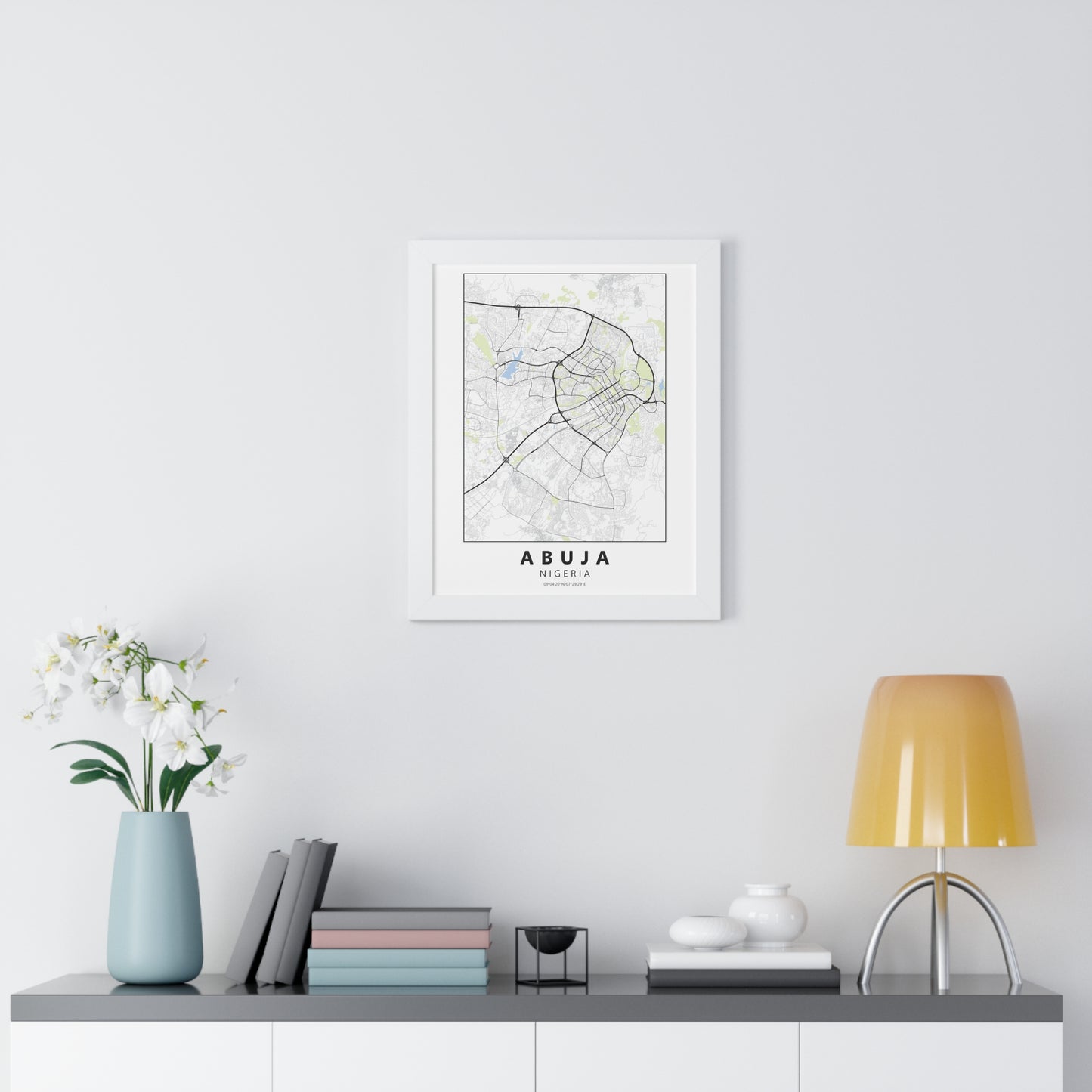 Modern Abuja City Map — Framed Vertical Poster