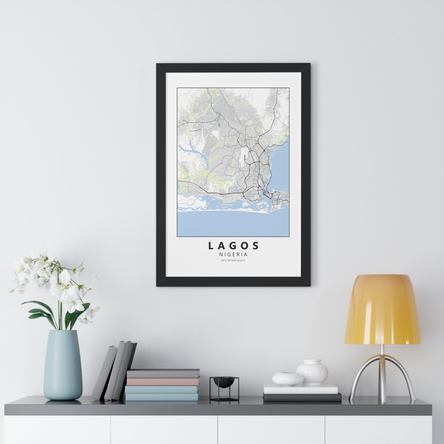 Modern Lagos City Map — Framed Vertical Poster
