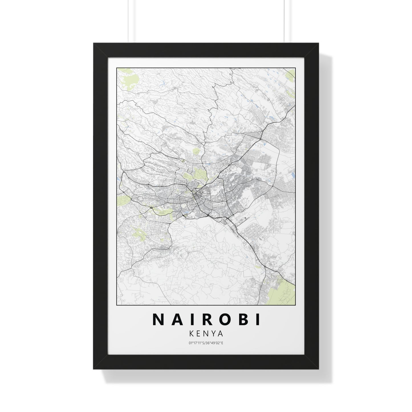 Modern Nairobi City Map — Framed Vertical Poster