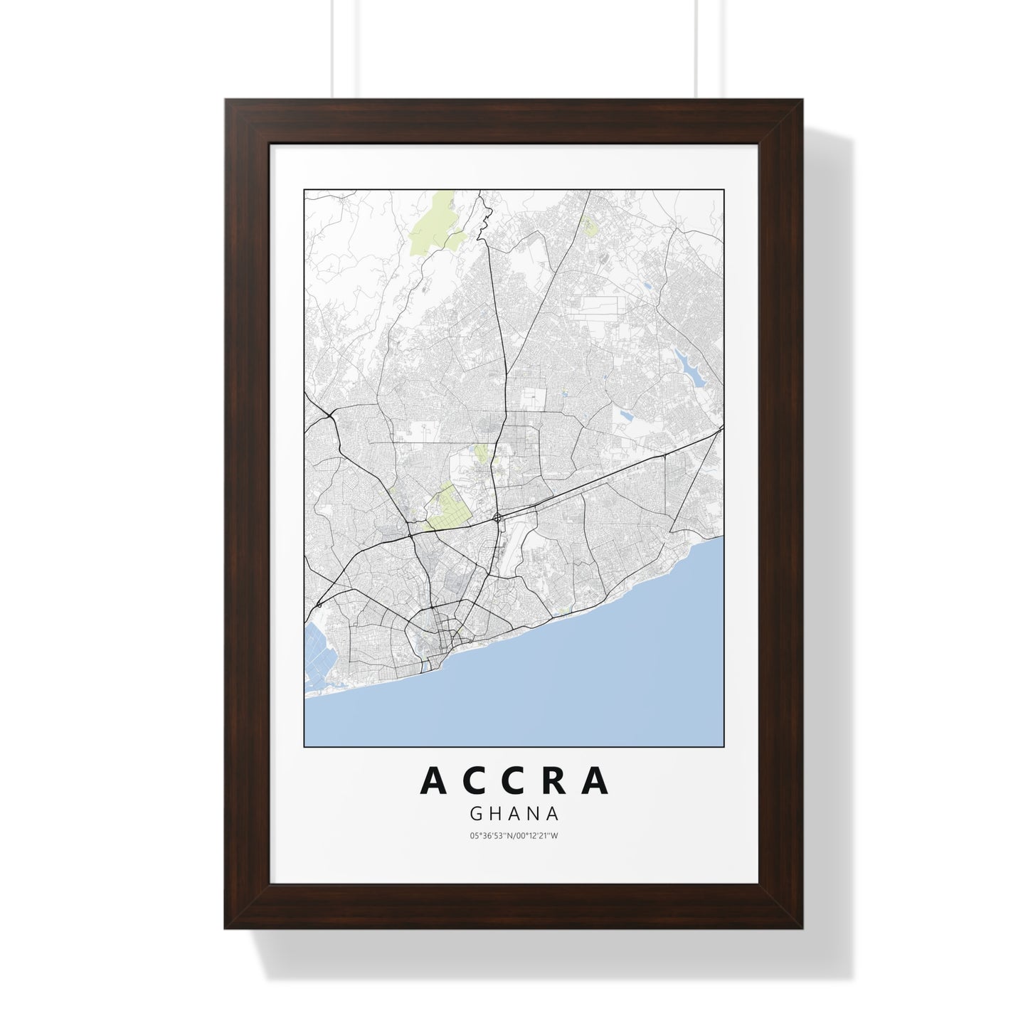 Modern Accra City Map — Framed Vertical Poster