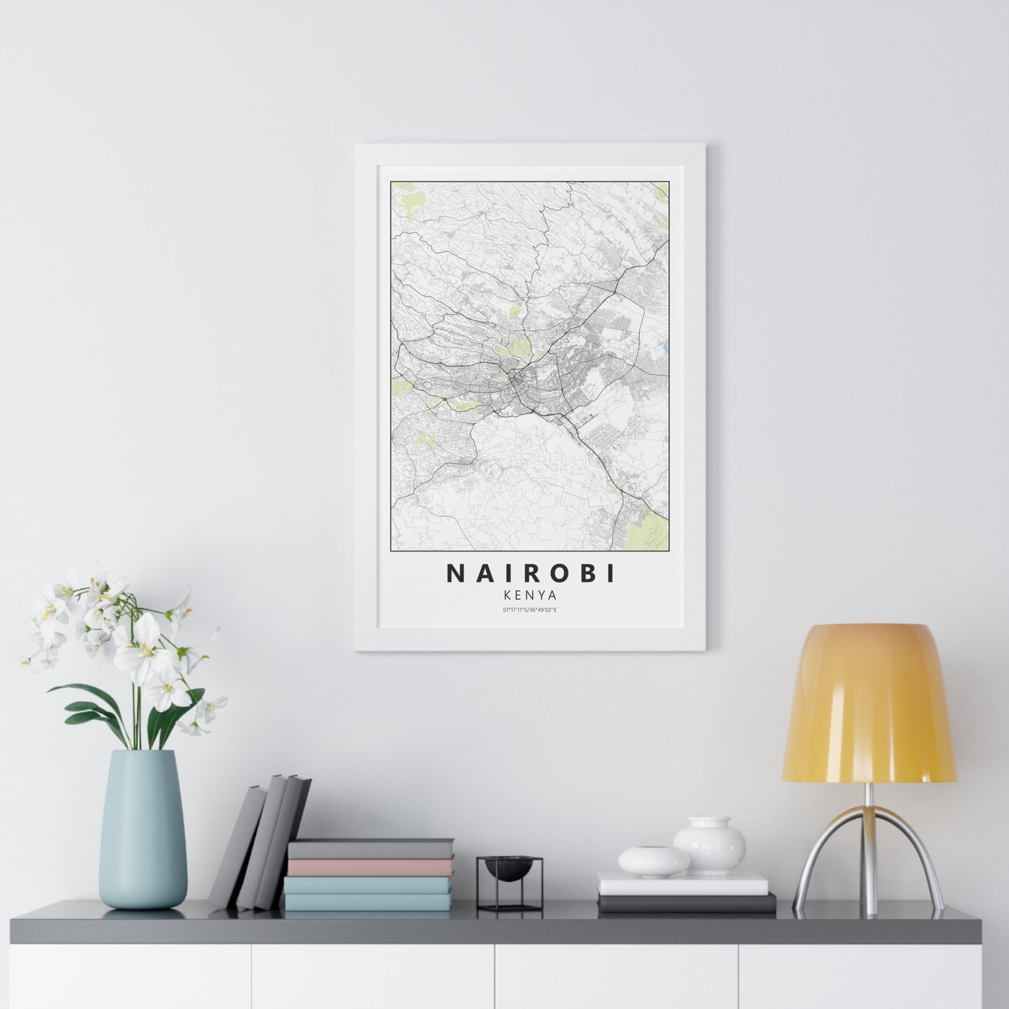 Modern Nairobi City Map — Framed Vertical Poster
