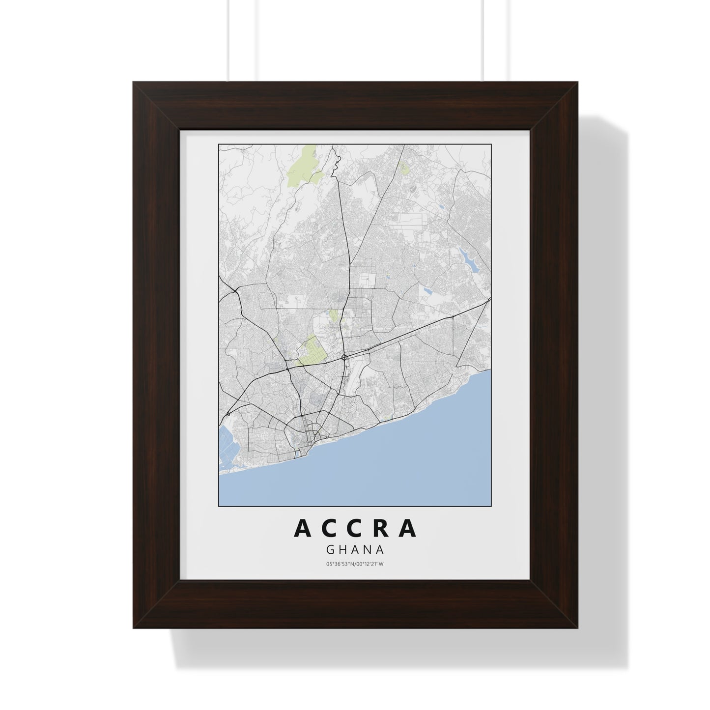 Modern Accra City Map — Framed Vertical Poster