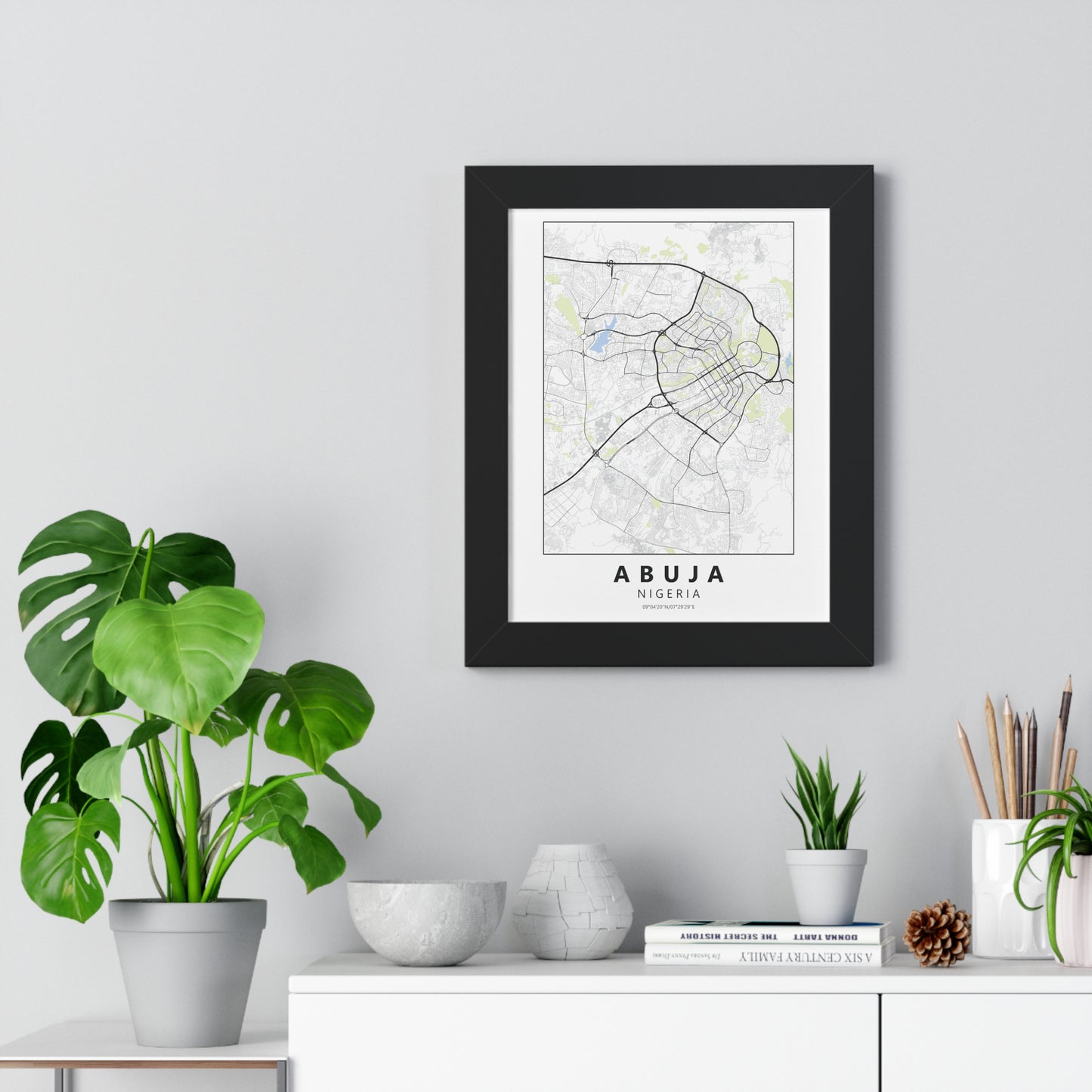 Modern Abuja City Map — Framed Vertical Poster