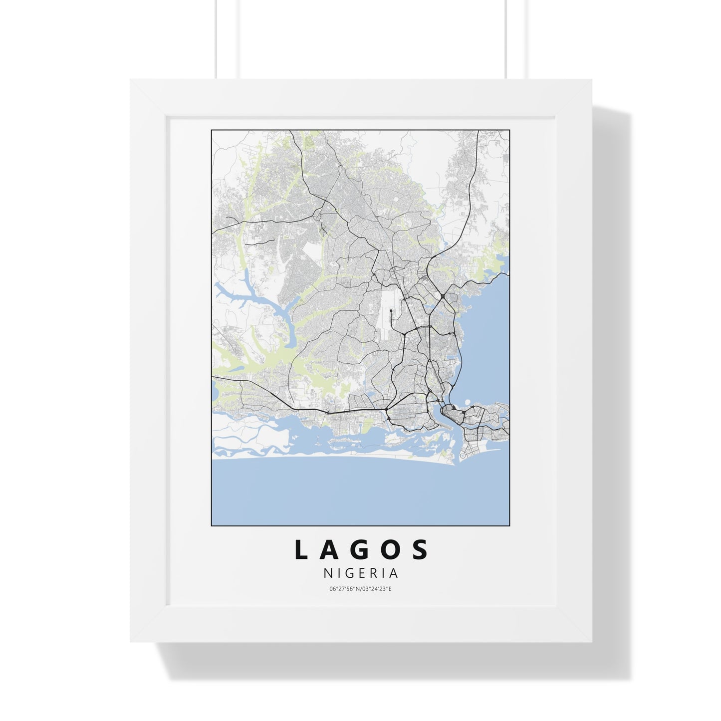 Modern Lagos City Map — Framed Vertical Poster